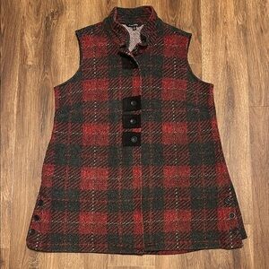 John Mark Black Gray Red Textured Knit Sleeveless Long Vest Top Pockets S Small